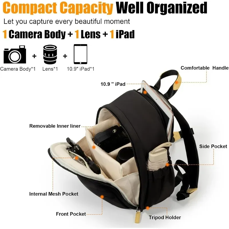 sac à dos cwatcun. sac à dos pour appareil photo, sac pour appareil photo reflex numérique élégant et tendance avec compartiment pour ordinateur portable et trépied
