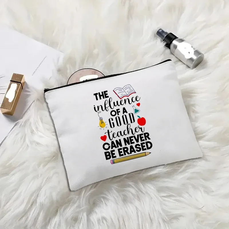 trousse de maquillage en toile "appréciation des enseignants", "aimer enseigner inspirer", pochette cosmétique mignonne avec fermeture éclair, organisateur de toilette portable pour voyage