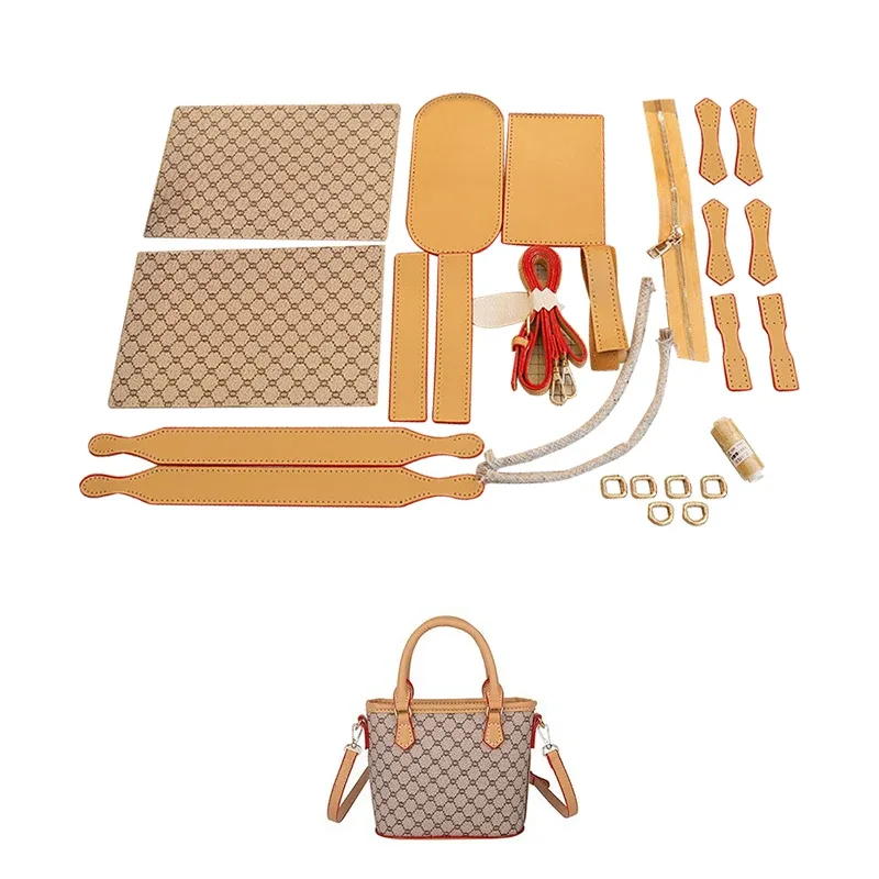 sac fourre-tout fait à la main, sac à main à bandoulière, accessoire artisanal en cuir, ensemble de matériel semi-fini cousu à la main, bricolage