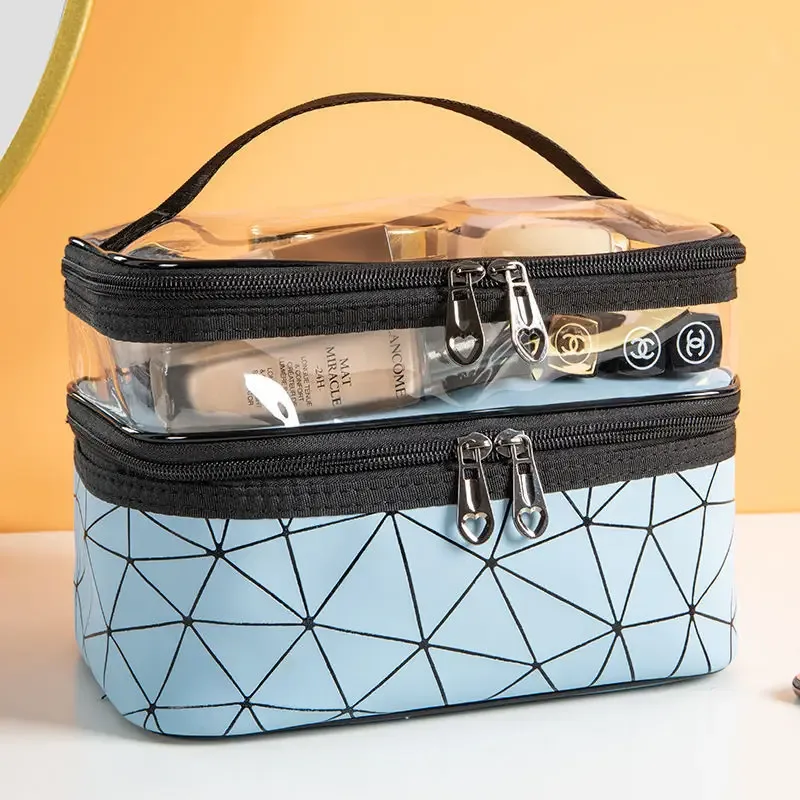 sac à cosmétiques imperméable en pvc pour femmes, sac à main portable de voyage en cuir pour articles de toilette, rangement, trousse de maquillage, sac à main transparent