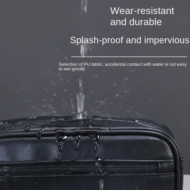 sac de lavage en cuir pour hommes, sac de voyage, voyages d'affaires, sac à cosmétiques portable, grande capacité, conception multi-poches, sac de lavage en cuir