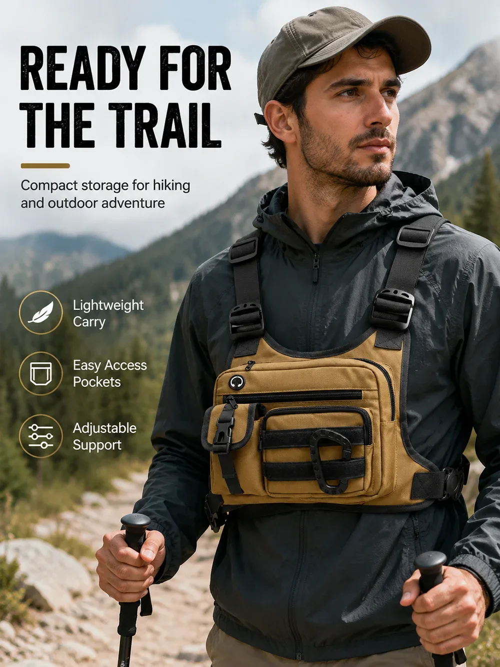 sac de poitrine tactique pour hommes, edc, antivol, imperméable, sac bandoulière, sac de poitrine pour le cyclisme, la course à pied, les activités de plein air, sac bandoulière