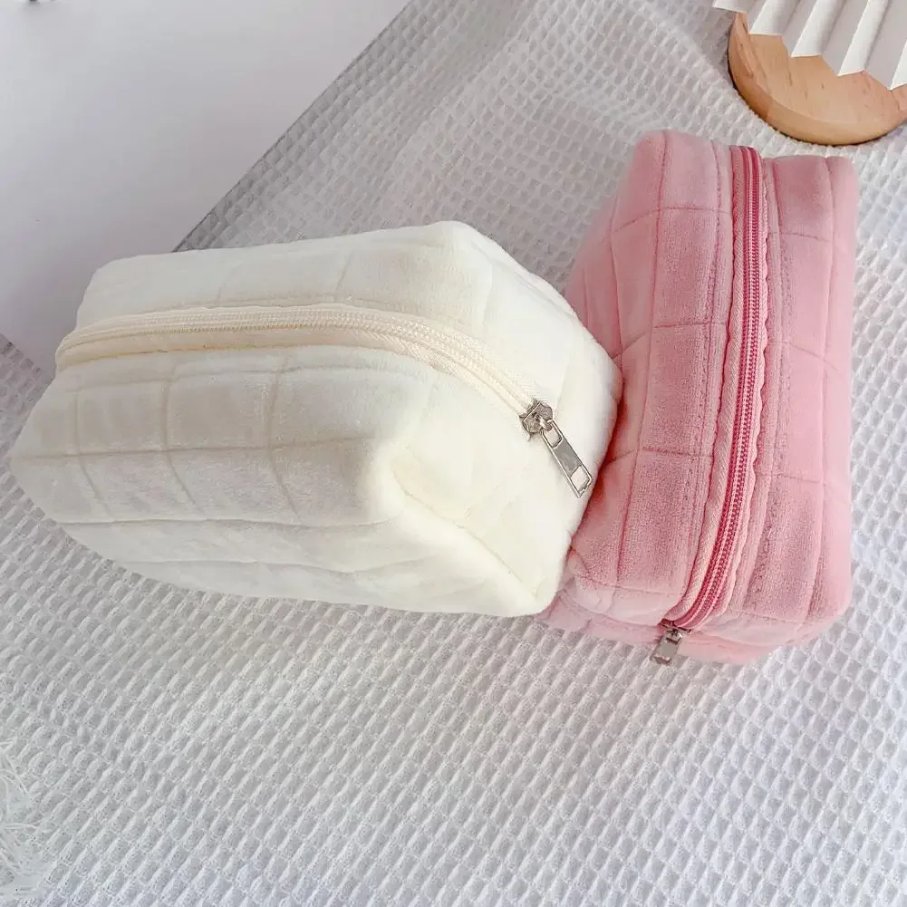 trousse de maquillage portable haut de gamme avec fermeture éclair, sac de voyage cosmétique couleur unie, pochette de toilette et sac de rangement