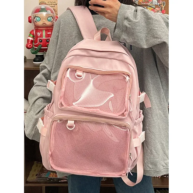 sac dos nylon transparent noir blanc rose voyage fenêtres claires affichage broches organisateur élégant