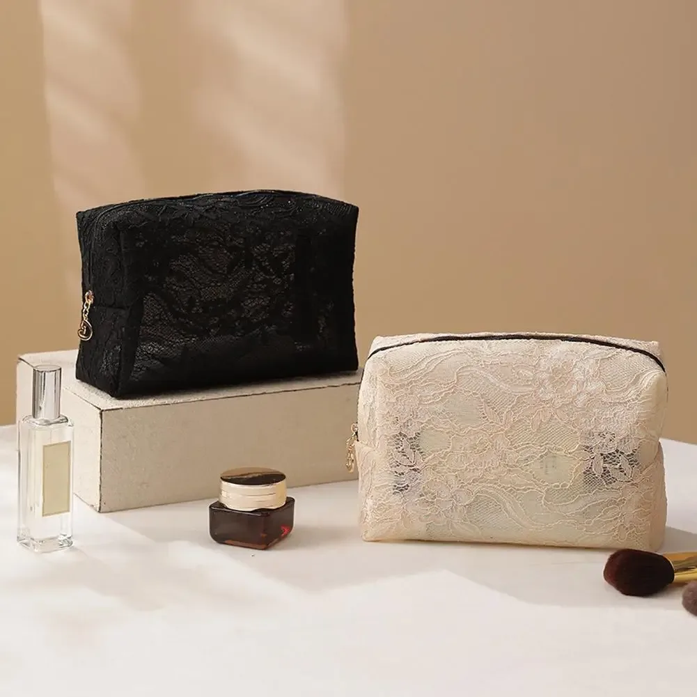 trousse de maquillage en dentelle florale grande capacité, pochette cosmétique imperméable, sac de voyage pour articles de toilette et rangement