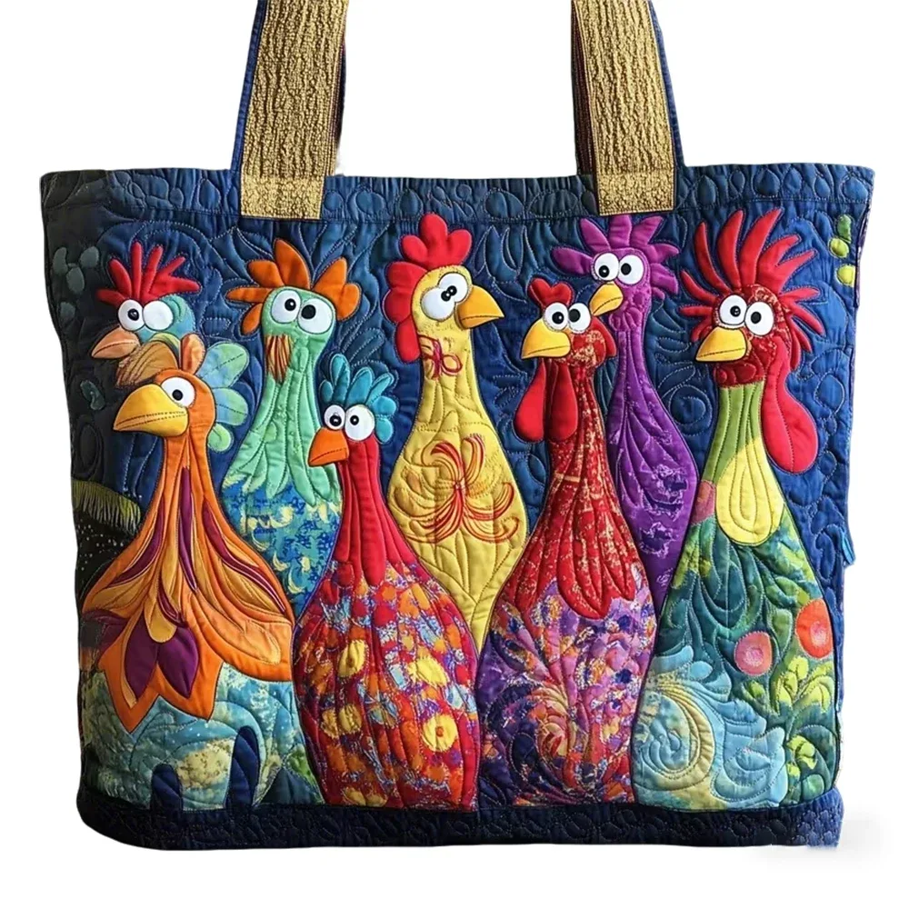 sac fourre-tout matelassé patchwork motif poulet pour femme, sac à bandoulière quotidien pour le shopping, nouveaux sacs 2026
