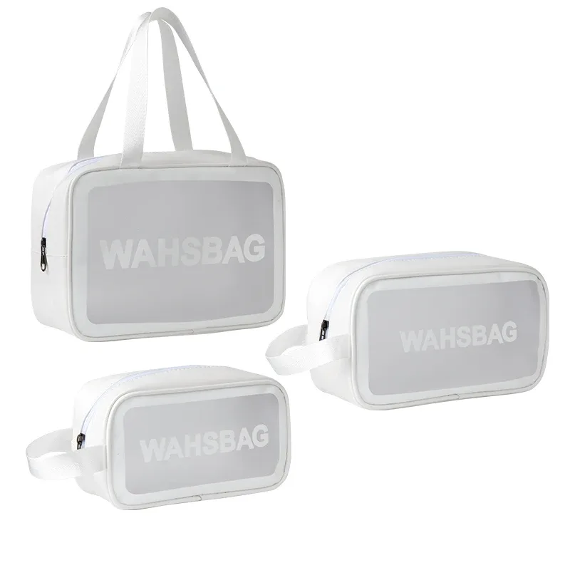 trousse de toilette de voyage grande capacité, transparente, à double compartiment sec/humide, en pu givré, portable, sacs de rangement pour le bain