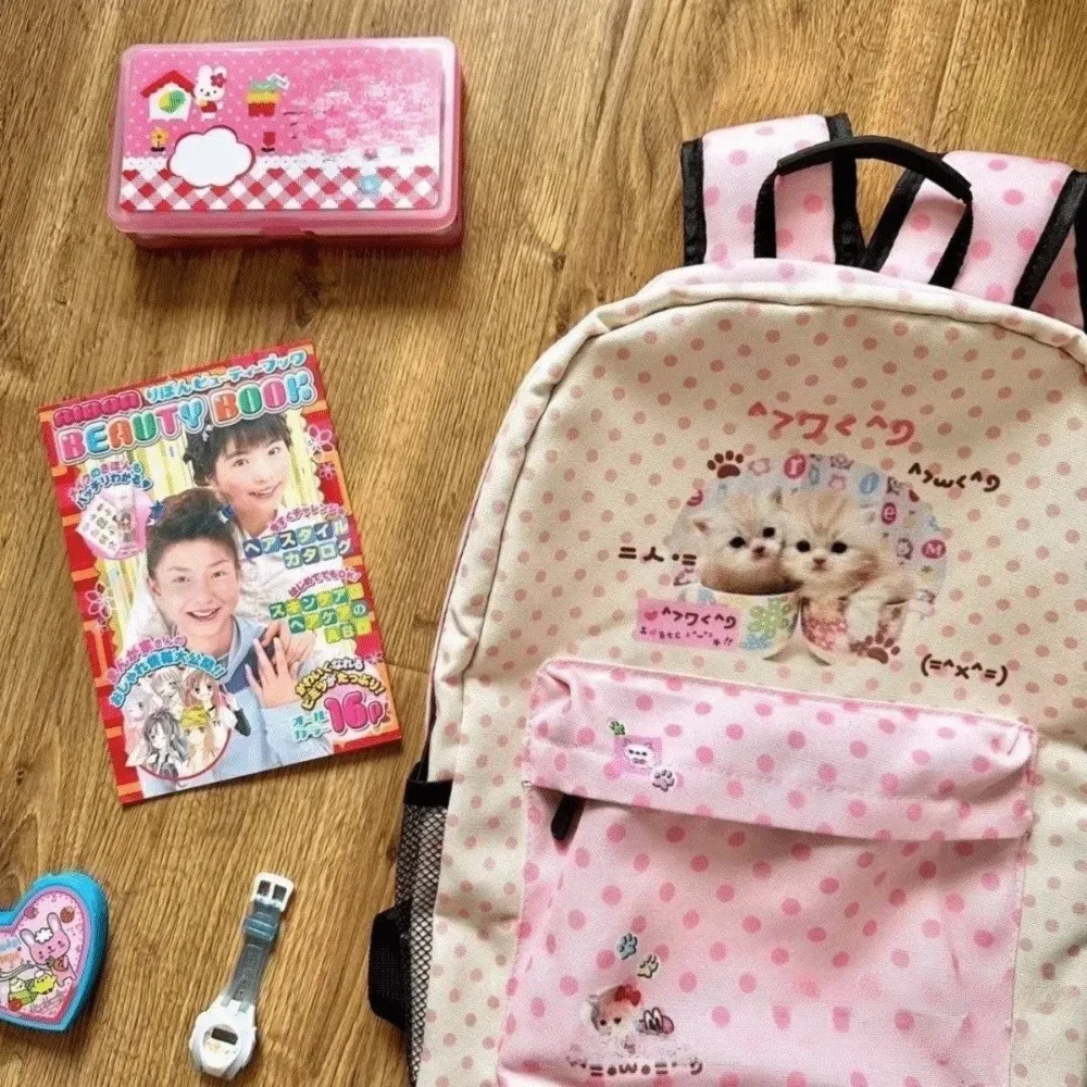 sacs à dos patchwork y2k vintage grande capacité à motifs pois chat couleurs contrastées style preppy pour étudiants