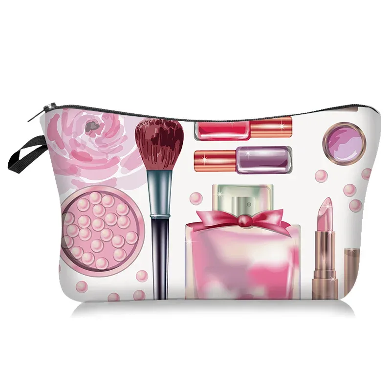 le nouveau sac de maquillage de la série à motifs légers et frais se vend bien. c'est un sac de rangement à main avec une housse en tissu polyester.