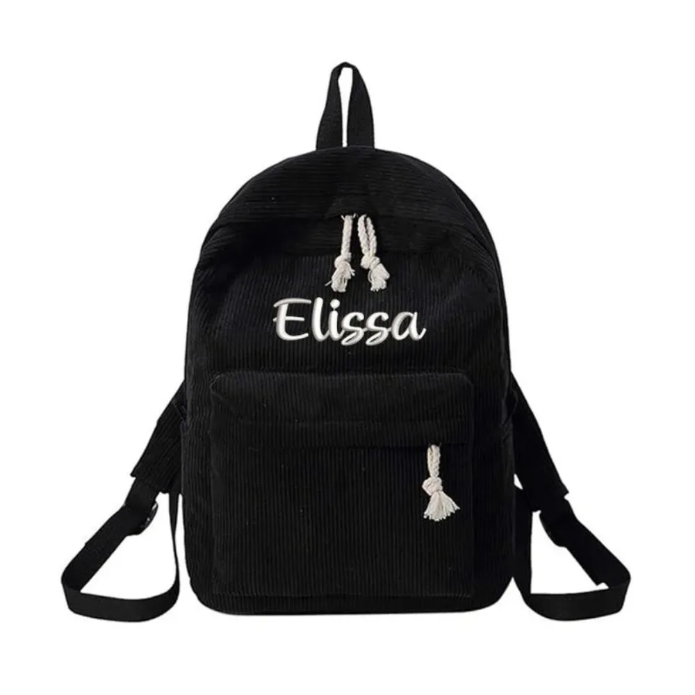 sac à dos en velours côtelé pour enfant avec nom brodé, sac d'école personnalisé pour tout-petit, cadeau d'anniversaire, sac pour ordinateur portable, rentrée scolaire