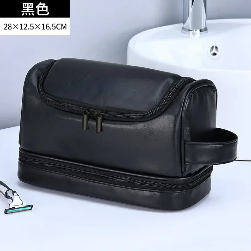 nouvelle trousse de maquillage suspendue 2026, grande capacité, en cuir pu, trousse de toilette double couche, trousse de cosmétiques pour hommes, organisateur d'essentiels de voyage
