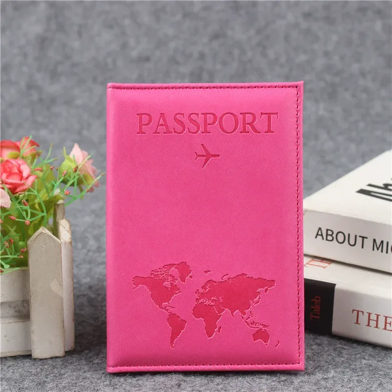 étui de voyage pour passeport en cuir pu avec carte du monde, pour hommes et femmes, organiseur - porte-cartes de protection, housses pour documents d'identité