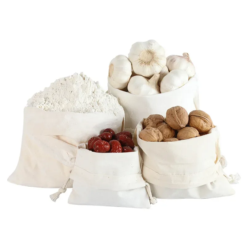 sacs en toile de grande taille en coton épais avec cordon de serrage pour le commerce de détail, sacs de rangement de grande capacité pour la maison, sacs portables pour la cuisine
