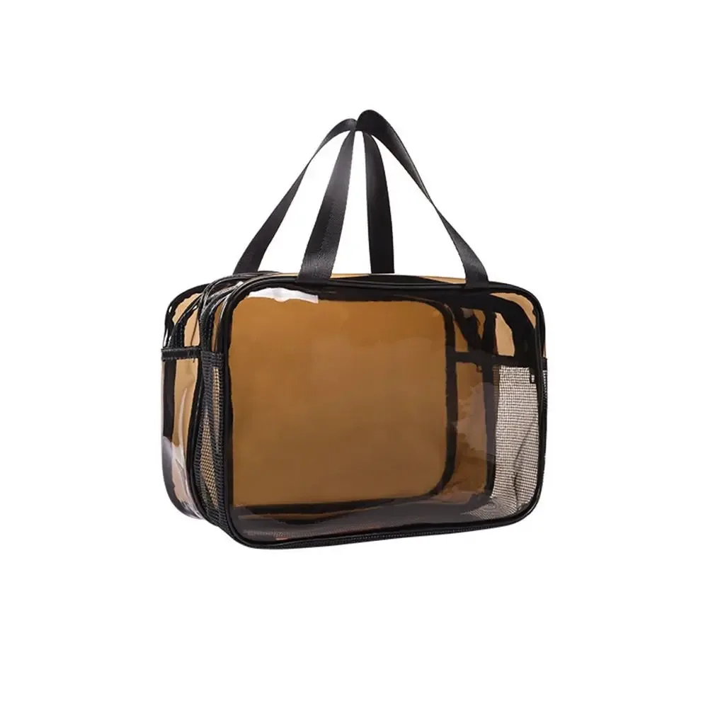 sac à cosmétiques transparent multifonctionnel en pvc, sac de maquillage à séparation sèche et humide, sac de toilette de voyage étanche de grande capacité