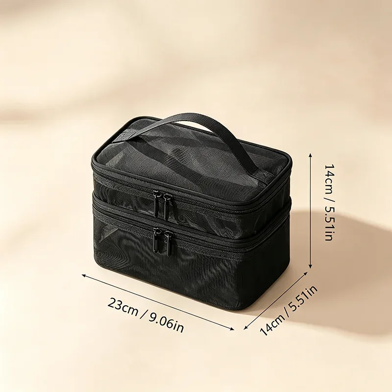 pochette cosmétique portable en maille, grande capacité, organiseur de toilette, sac de rangement multifonctionnel pour maquillage de voyage