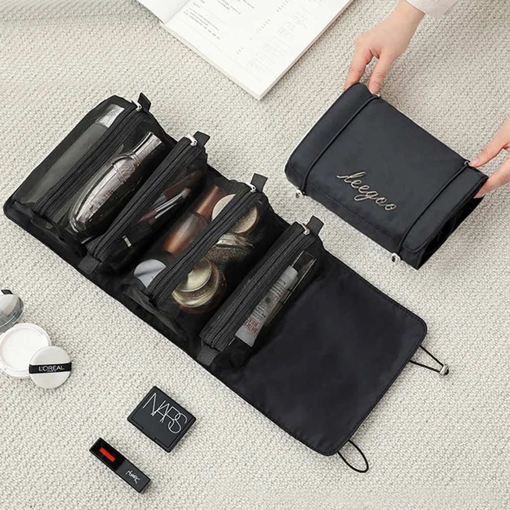 trousse à cosmétiques en maille 4 en 1, trousse de maquillage pliable, trousse de maquillage portable, trousse de toilette de voyage, trousse de rangement pour rouge à lèvres, poudres, évaluation, nouveau