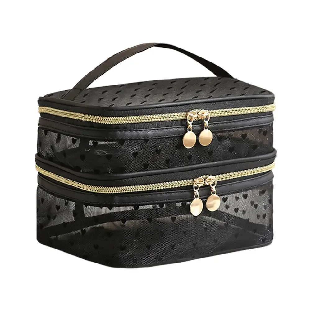grande trousse de maquillage, organiseur de toilette de voyage, pochette cosmétique en maille, étui de rangement portable multifonctionnel pour femmes et filles