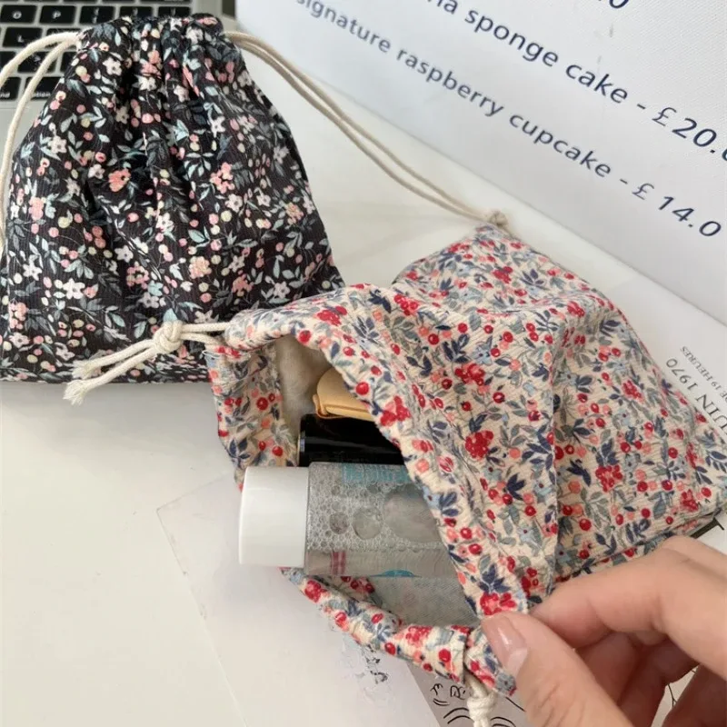 petit porte-monnaie cosmétique en velours côtelé pour femme, sac de rangement à cordon de proximité, fourre-tout à bijoux, sacs d'emballage en poudre, rouge à lèvres mignon