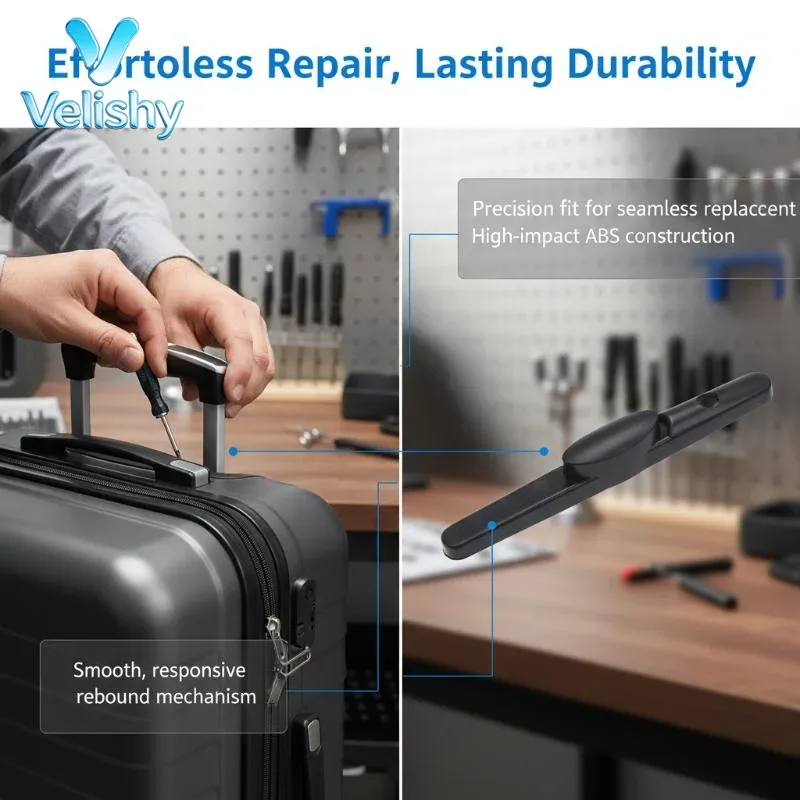 bouton poignée valise réparation matière plastique couleur noire accents métalliques argent usage voyage dépannage facile installation