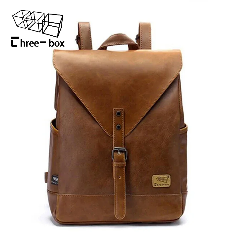 sac dos cuir marron beige vieil aspect format rectangulaire grand capacité affaires ordinateur portable bandoulière arquée fermeture éclair compartiment zipper documents voyage business voyage