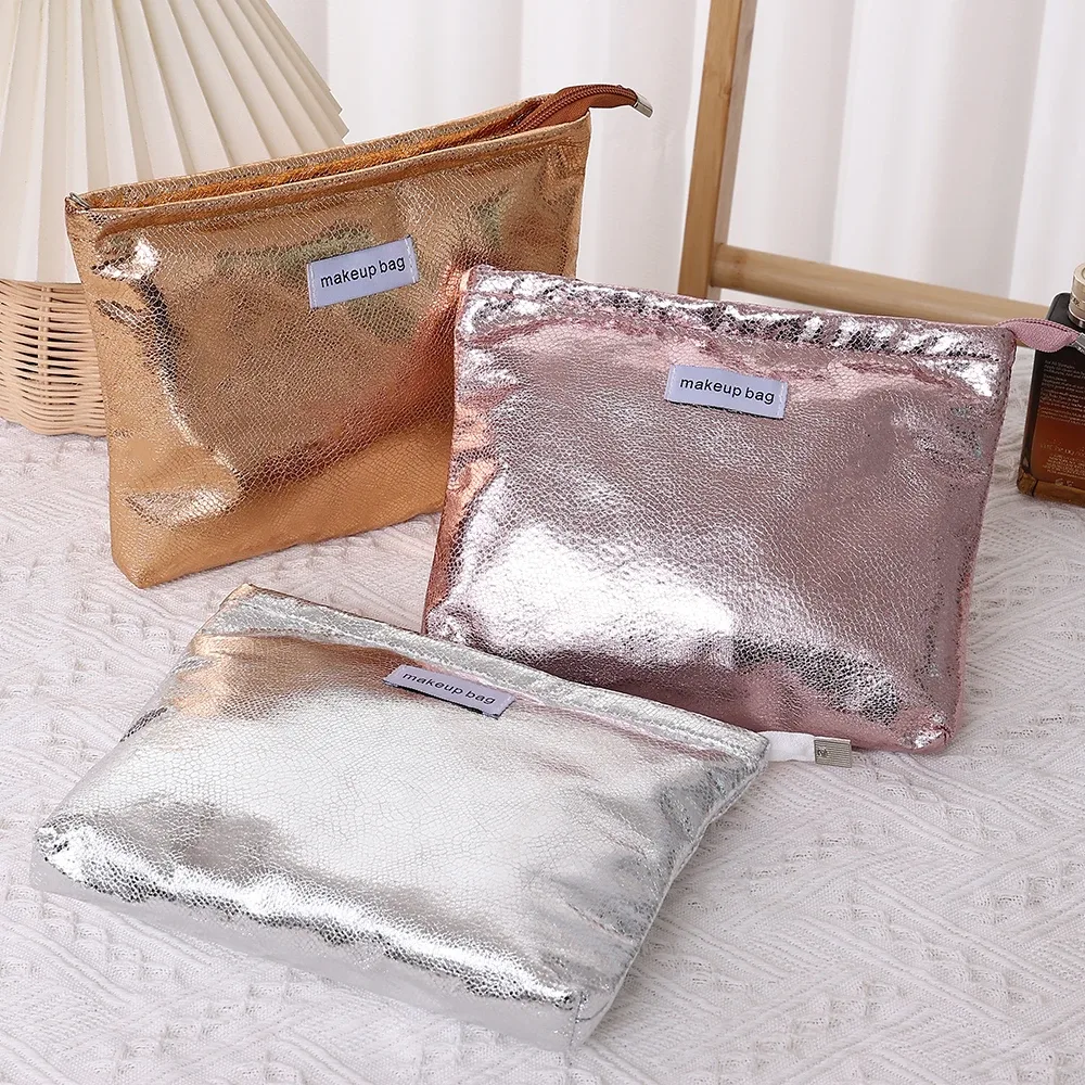 pochette de maquillage à paillettes brillantes 4 couleurs, sac à main portable pour femmes, rangement d'articles de toilette cosmétiques, pochette organisateur doré, sac à fermeture éclair