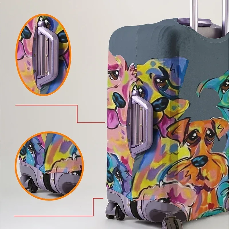 housse de protection pour bagages à motif de chien mignon et graffiti coloré, adaptée aux housses de bagages de 18 à 32 pouces, gants de protection pour poignée de bagage, trav