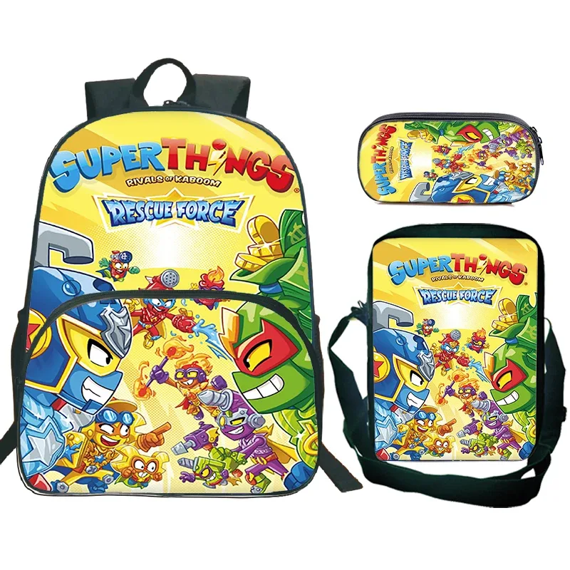 nouveau superthings dessin animé sac à dos 3 pièces ensemble garçons filles cartable sac à bandoulière sac à crayons supthings cartable scolaire voyage mochila