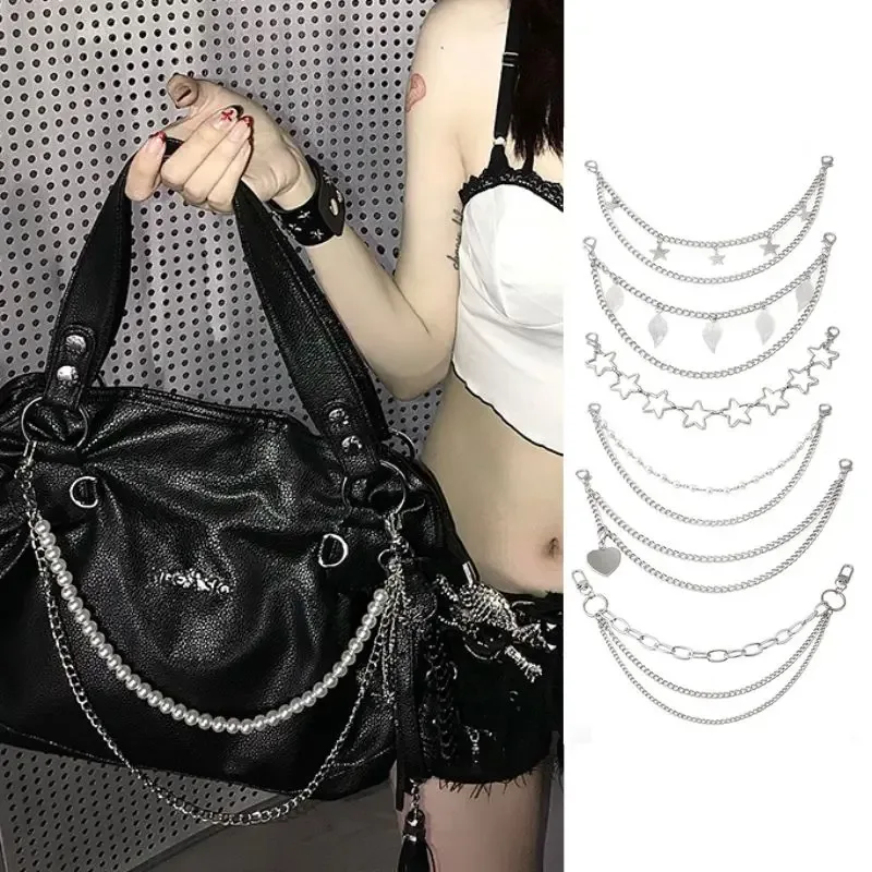 y2k – sangle en chaîne de perles en métal pour sacs, chaîne de sac multicouche pour sac à main, poignées de bricolage, pendentif étoile, sac à bandoulière, accessoires de chaîne