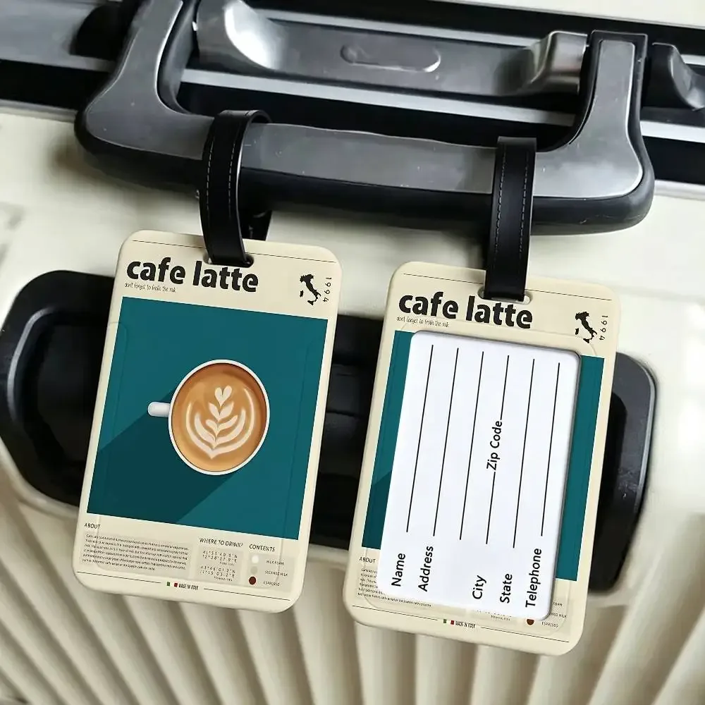 étiquette bagage plastique pvc beige vert rouge grains café tasses machine voyage ecole usage journalier