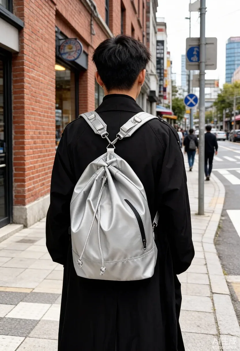sac à dos seau tendance coréen de style neutre, double usage, sac à bandoulière, texture premium, grande capacité, sac à dos unisexe pour la journée