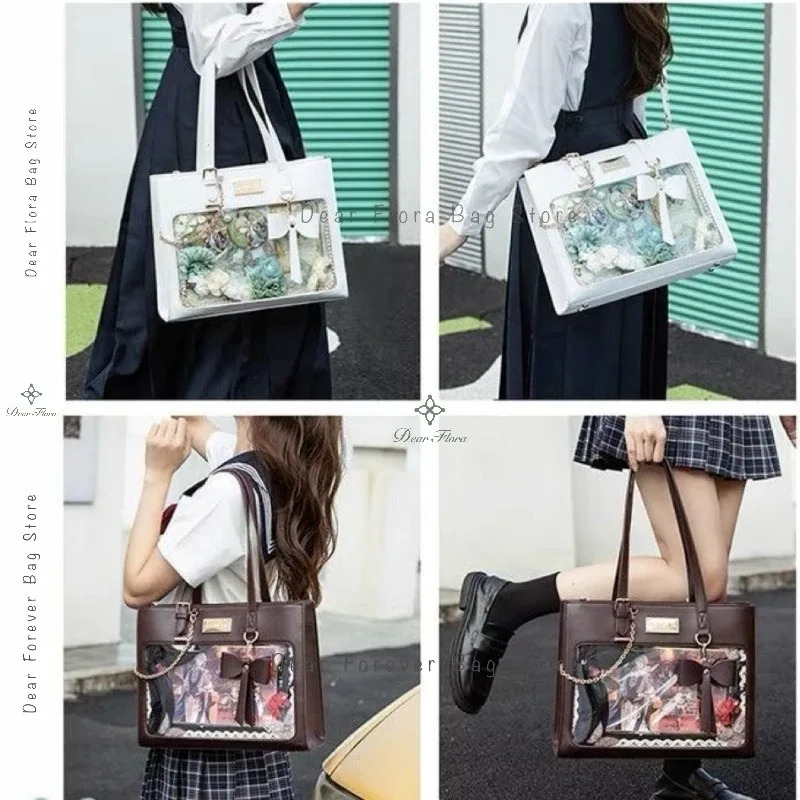 sac à main ita avec nœud pour femmes, fourre-tout à la mode, sac à bandoulière transparent pour fille douce, sac à bandoulière lolita, bricolage avec badge d'affichage