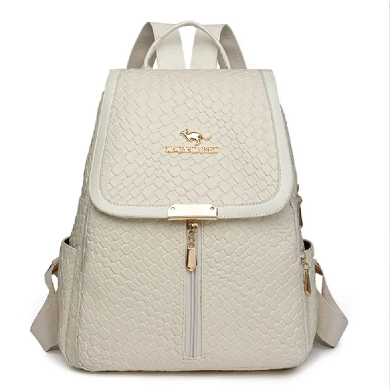 sac dos cuir simili cuir géométrique relief noir beige voyage poche intérieure zippée fermeture éclair poignée souple