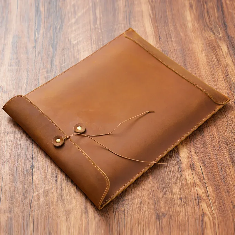 oem odm vintage crazy horse cuir a4 portefeuille sac taille véritable cuir de vachette padfolio sac en cuir fichier sac de rangement fichier poche
