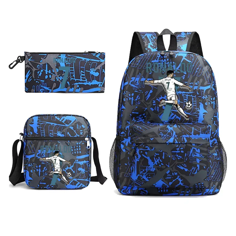 sac à dos ronaldo cr7 pour garçons et hommes, sac à bandoulière pour l'école, 3 pièces, trousse à crayons pour les fans, cadeau pour adolescents, garçons et filles, sac à dos de jour pour l'extérieur