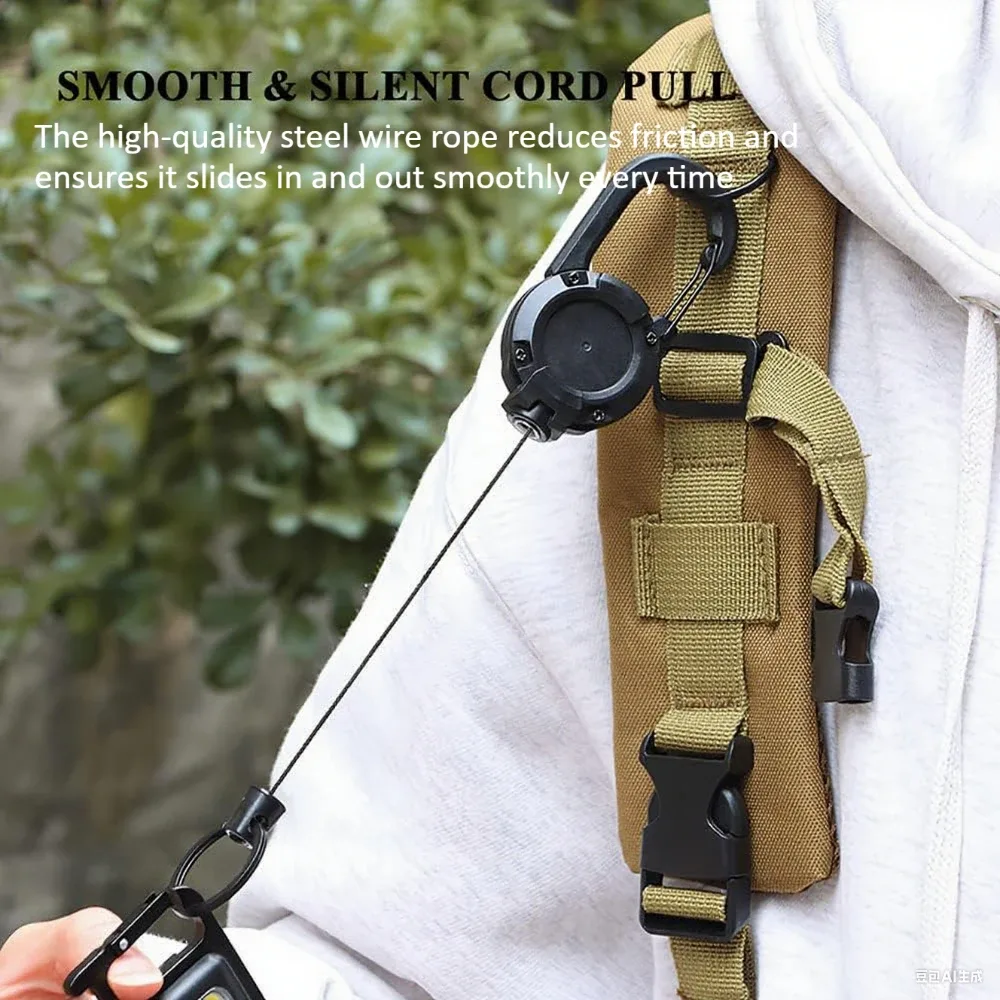 mini sac à dos rétractable, porte-clés de camping en plein air, tactique, boucle de traction facile, boucle télescopique, câble métallique en acier, boucle de rebond