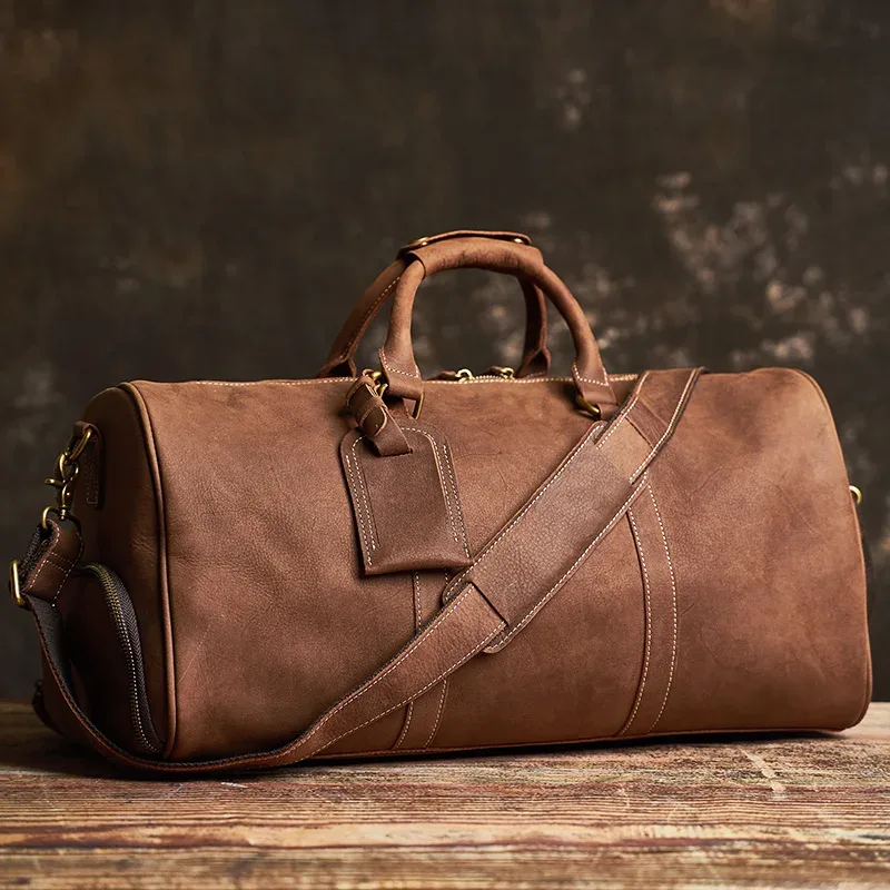 nupugoo – sac de voyage vintage en cuir véritable pour hommes, bagage à main boston, sac de sport de grande capacité, épaule pour ordinateur portable de 16 pouces