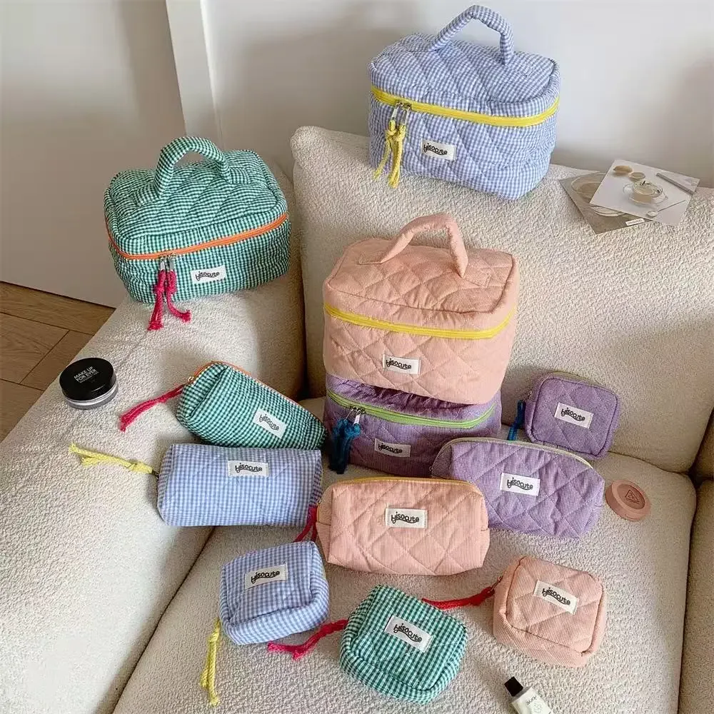 organisateur voyage nylon fermeture éclair motifs géométriques couleurs pastel grande capacité sac rangement cosmétiques usage voyage