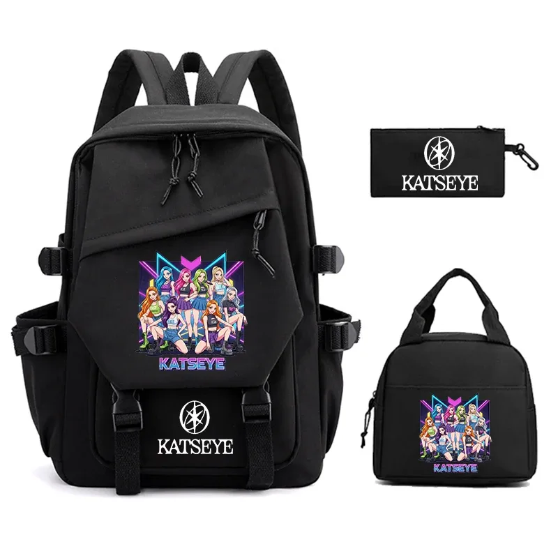 sac à dos imprimé katseye pour femmes, 3 pièces/ensemble, sac à déjeuner pour étudiants, trousse à crayons, sac d'école léger, sac à dos d'extérieur pour ordinateur portable