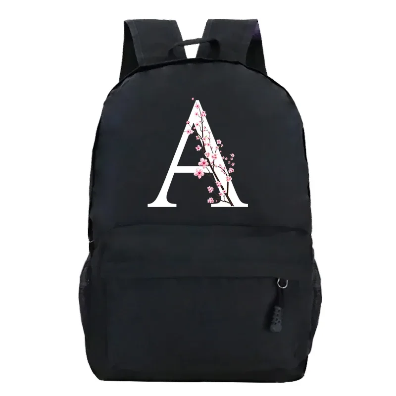 sacs à dos d'école pour jeunes sakura fleur a-z alphabet grande capacité toile harajuku mode fermeture éclair esthétique épaules sacs noirs