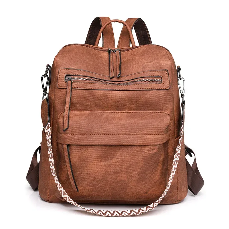 sac à main en cuir pu imperméable et antivol pour femmes, grande capacité, rétro, voyage, collège, sac à dos pour ordinateur portable, sac à bandoulière