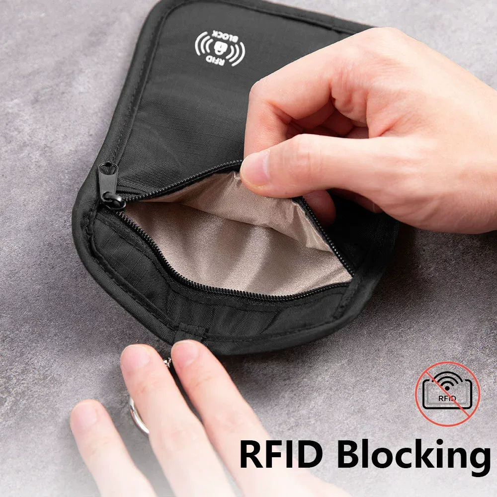portefeuille de voyage rfid antivol pour cartes et passeports, pochette pour clés, sac de rangement pour téléphone, étui à cartes avec blocage rfid et crochet de verrouillage pour hommes et femmes