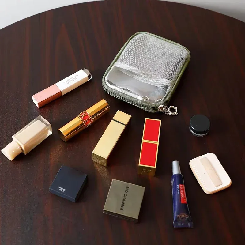 pochette portable pour rouge à lèvres, pochette transparente pour retouches cosmétiques, organisateur de cosmétiques, pochette de voyage pour écouteurs bluetooth et câble de charge