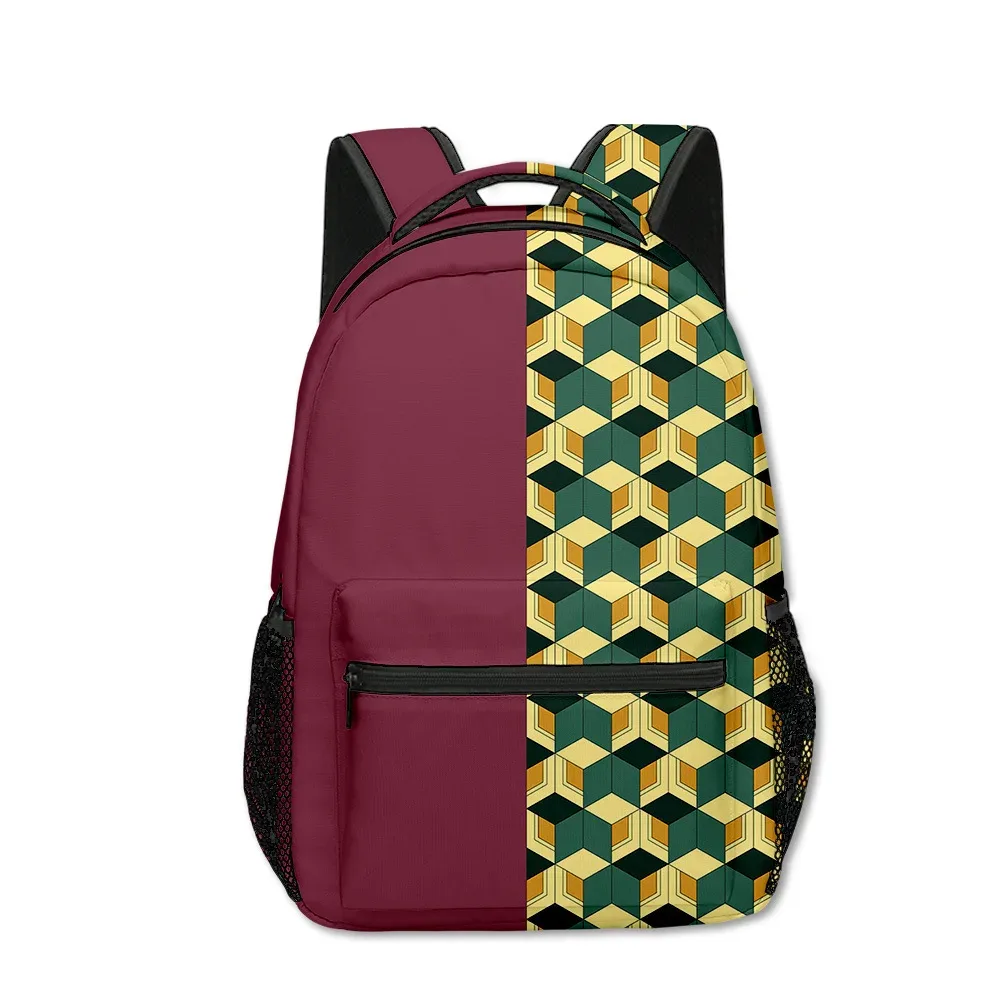 sac dos tissu oxford uni dessin animé géométrique multicouleurs triangles carreaux bandoulière arquée usage voyage