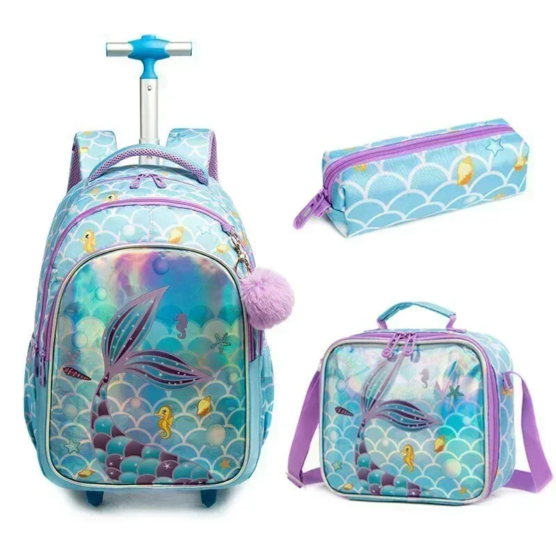 sac dos polyester toile dessin animé bleu pastel coeurs dorés love scolaire transport voyage filles