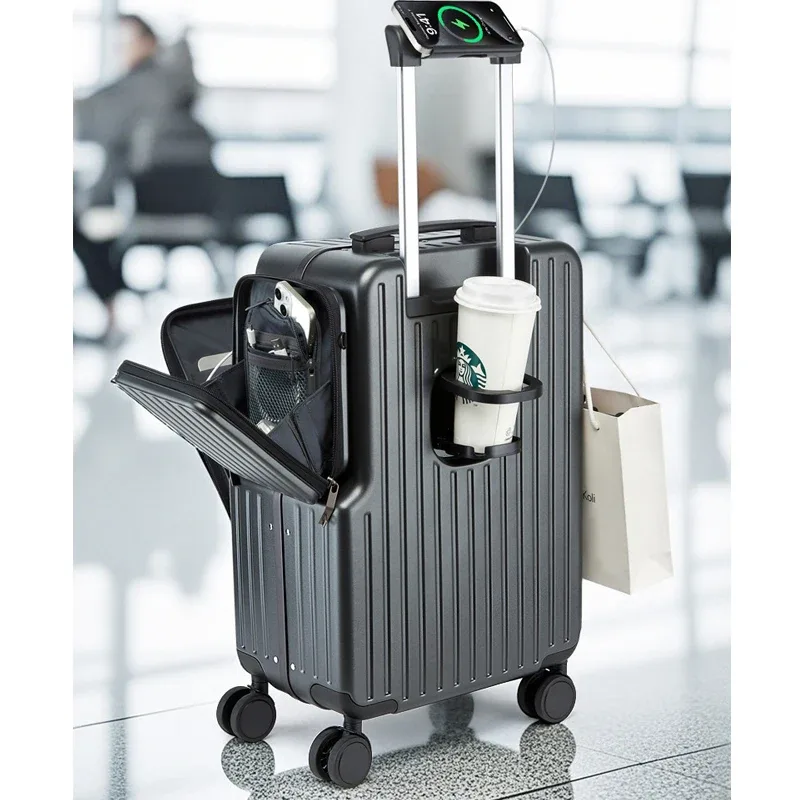 valise à ouverture frontale en aluminium, 20 pouces, multifonctionnelle, avec petit sac bandoulière amovible