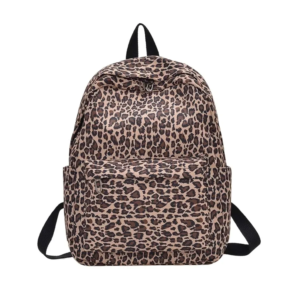sac pour ordinateur portable en nylon à imprimé léopard, sac à dos rétro, sac d'école pour étudiants, sangle fixe en polyester, sac à dos de grande capacité pour hommes