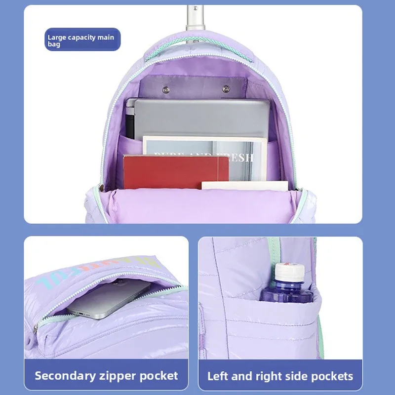 sac à dos scolaire pour enfants, 3 pièces/ensemble, sacs à livres pour filles, sac à roulettes de voyage, sac à dos scolaire à roulettes avec sac à déjeuner