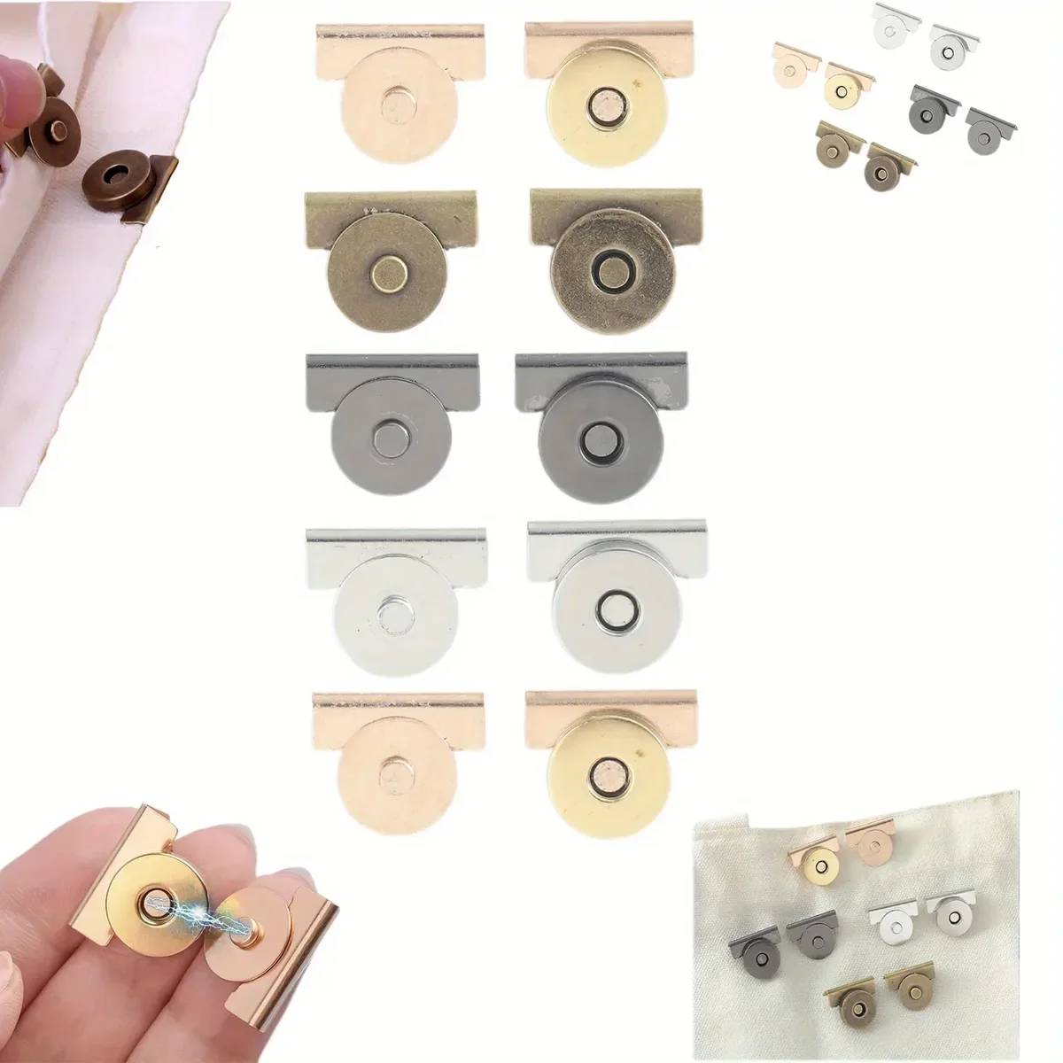 fermoir magnétique métal rose argent doré marron sacs vêtements bricolage anse pression puissant couture set cinq paires