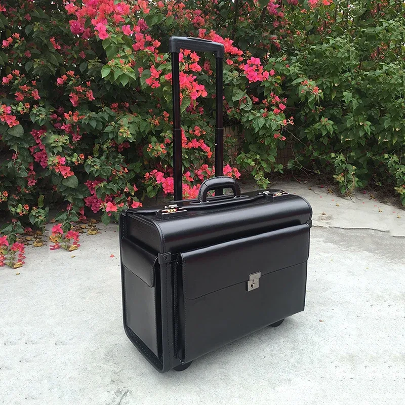 Captain Pilot – valise de vol en cuir véritable 18/19 pouces, valise à roulettes, étui à Air pour agent de bord, avocat, caisse d'enregistrement des affaires