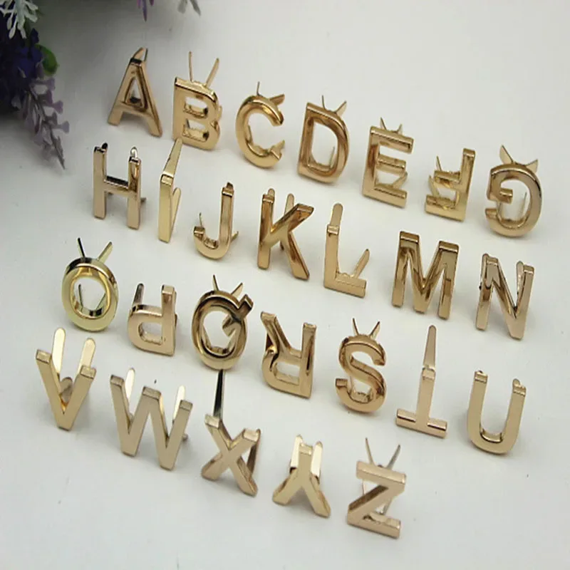 rivets métalliques anglais 26 lettres, 5 pièces, clous à griffes pour sacs, vêtements, chapeaux, décor en cuir, alphabets, artisanat fait à la main